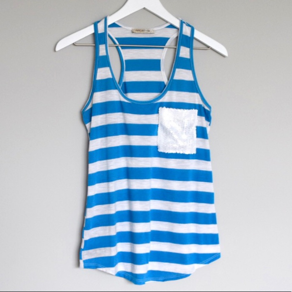 Arden B Striped Tank Top with Sequin Pocket